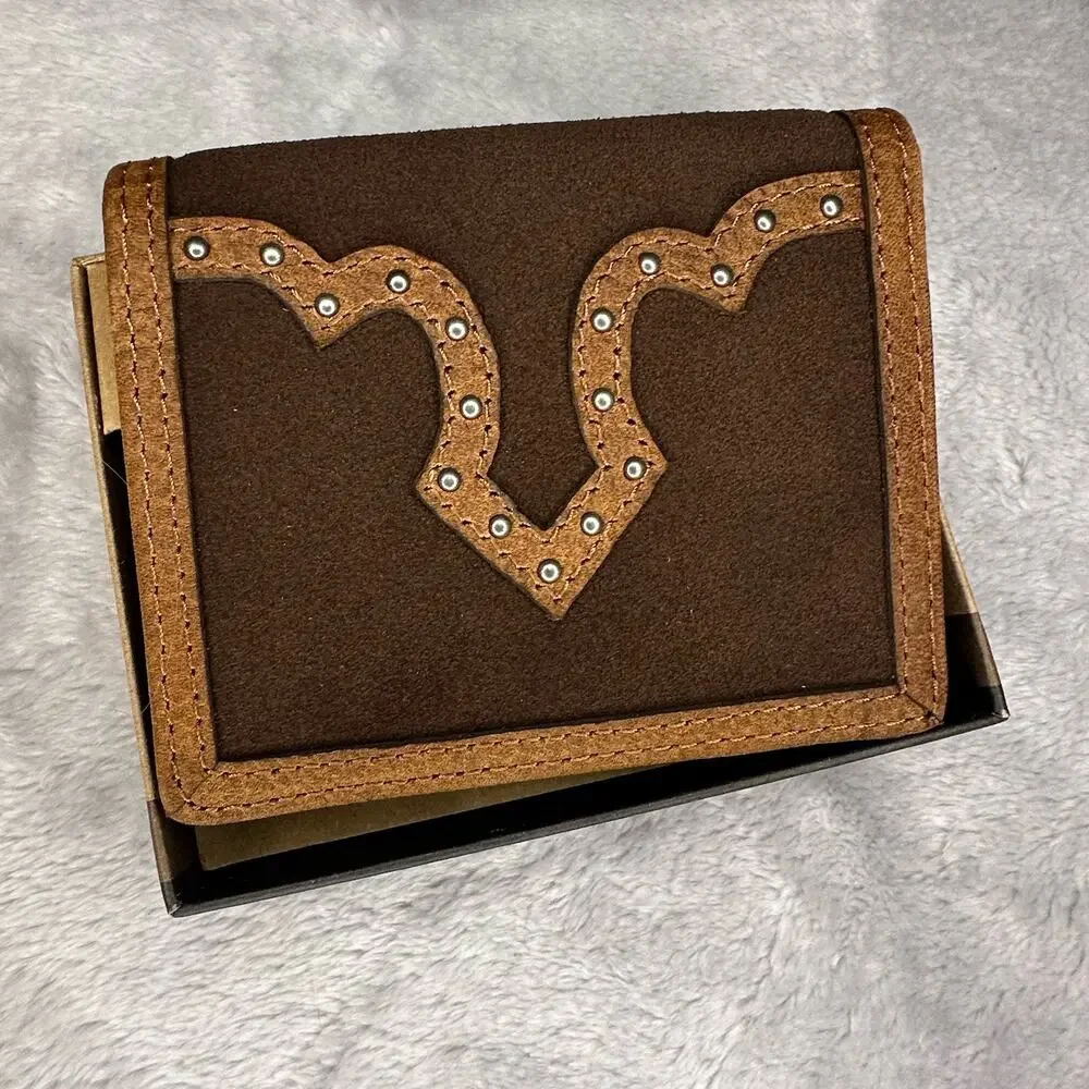 Justin RFID Front Pocket Wallet Brown Genuine Leather Suede Western Boot Stitch